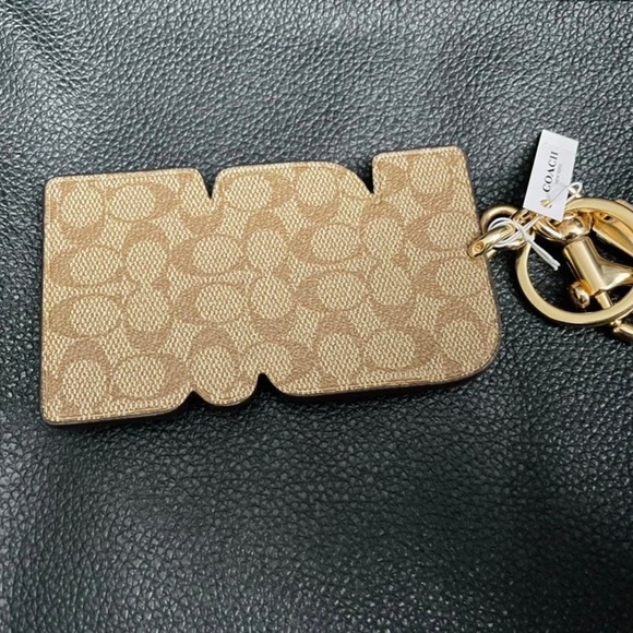 NEW Coach Large Leather Keyring KeyFob Bag Charm In Signature Canvas - Picture 4 of 12